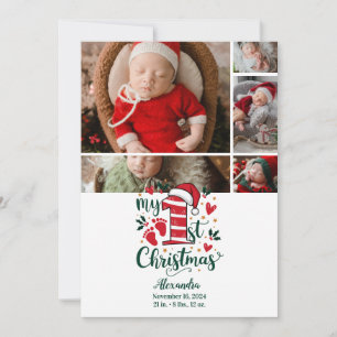5 Photo Candy Cane Baby 1st Christmas Holiday Card