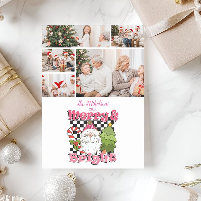 5 Photo Checkered Merry & Bright Christmas Holiday Card (Creator Uploaded)