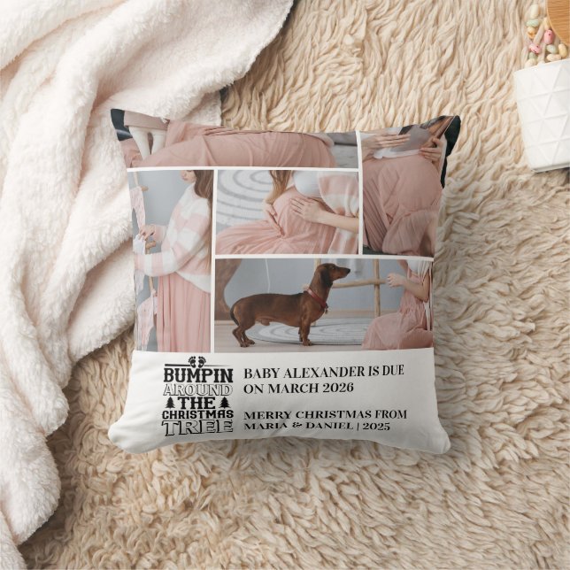 5 Photo Christmas Tree Pregnancy Announcement Throw Pillow (Blanket)