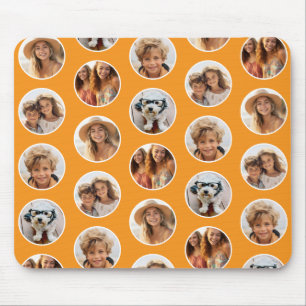 5 Photo Circle Border Collage - Orange White Mouse Pad
