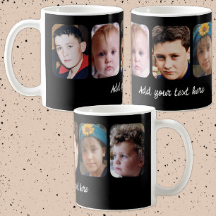 5 photo collage add text black coffee mug