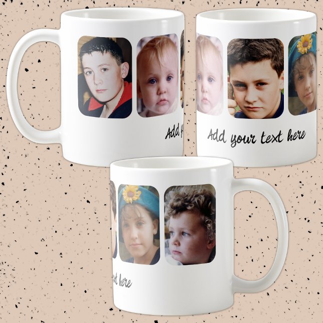 5 photo collage add text white coffee mug (Creator Uploaded)