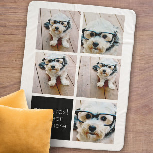 5 Photo Collage and text color block - black white Sherpa Blanket