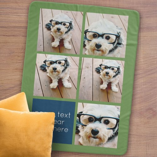 5 Photo Collage and text color block _ blue green Sherpa Blanket
