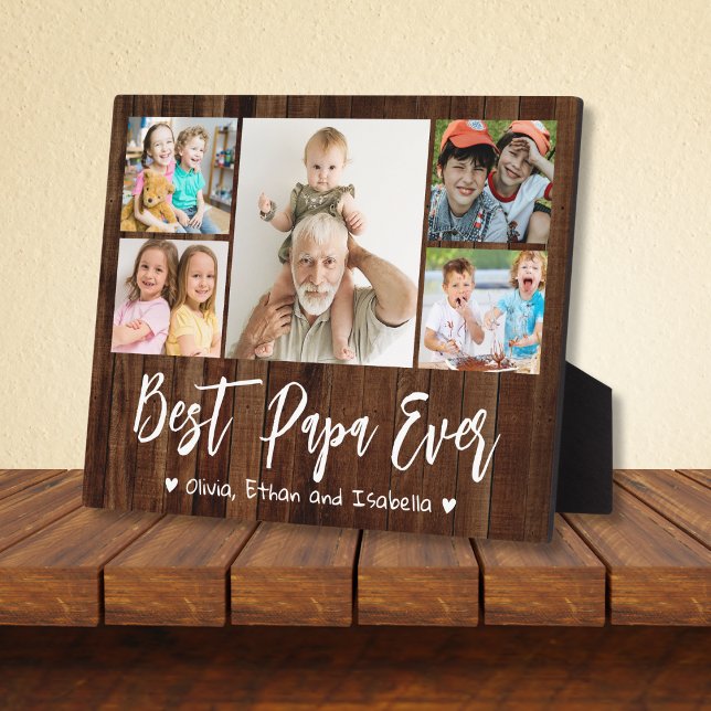  5 Photo Collage Best Papa Ever Grandkids Wood    Plaque (Creator Uploaded)