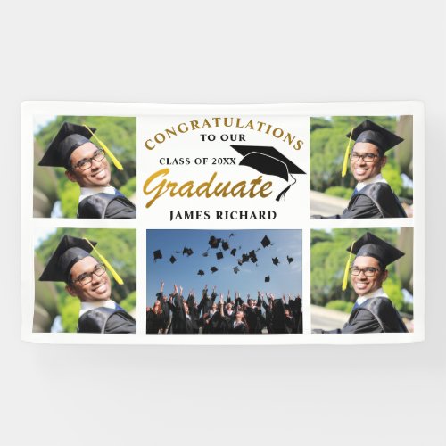 5 Photo Collage Black And Gold Graduation 2023 Banner