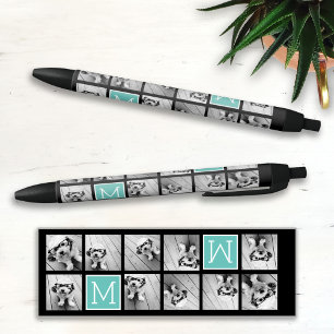 5 Photo Collage - Black Aqua with Monogram Pen