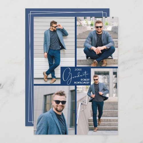 5 Photo Collage Blue Graduation Party Invitation