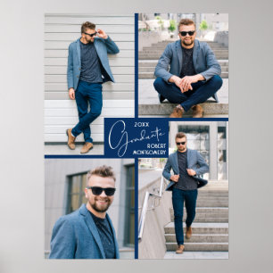 5 Photo Collage Blue Graduation Party Welcome Poster
