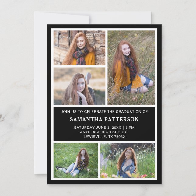  5 Photo Collage Blue & White 2023 Graduation  Invitation (Front)