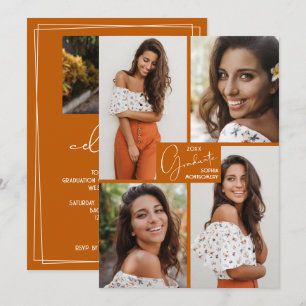5 Photo Collage Burnt Orange Graduation Party Invitation