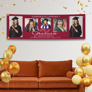 5 Photo Collage Congrats Graduate 2026 Burgundy Banner