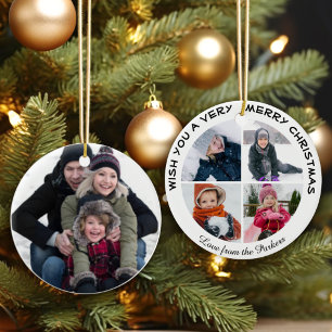 5 Photo Collage   Custom Holiday Greetings Family Ceramic Ornament