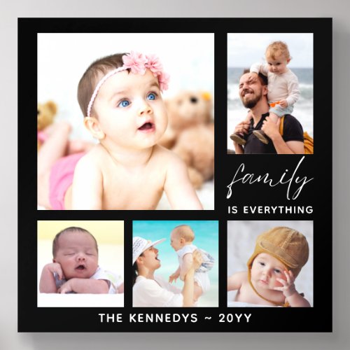 5 Photo Collage Custom Name Family Quotes Black Acrylic Photo Tile