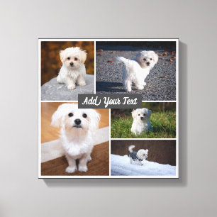 5 Photo Collage Custom Named Gray Canvas Print.