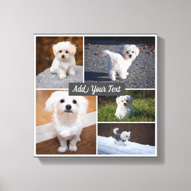 5 Photo Collage Custom Named Gray Canvas Print. (Front)