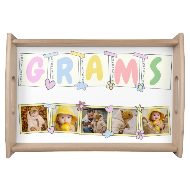 5 Photo Collage Cute Baby Pink Blue Granny Serving Tray (Front)