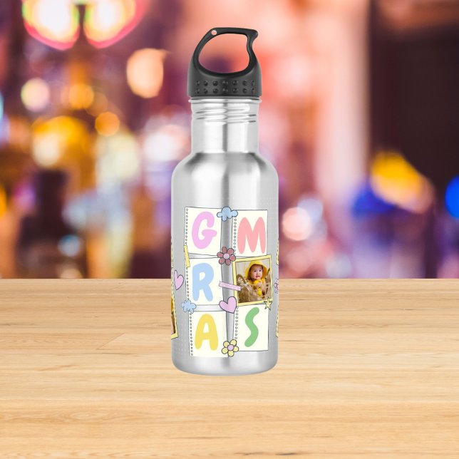 5 Photo Collage Cute Baby Pink Blue Granny Stainless Steel Water Bottle (Creator Uploaded)