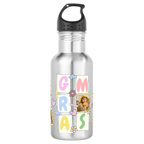 5 Photo Collage Cute Baby Pink Blue Granny Stainless Steel Water Bottle