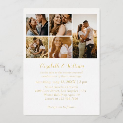 5 Photo Collage Elegant Foil Wedding Invitation Foil Invitation