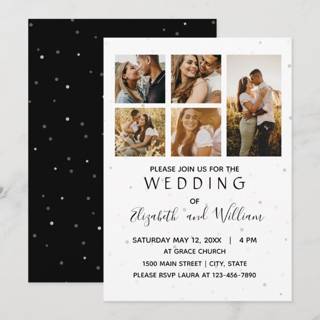 5 Photo Collage Elegant Wedding Invitation (Front/Back)
