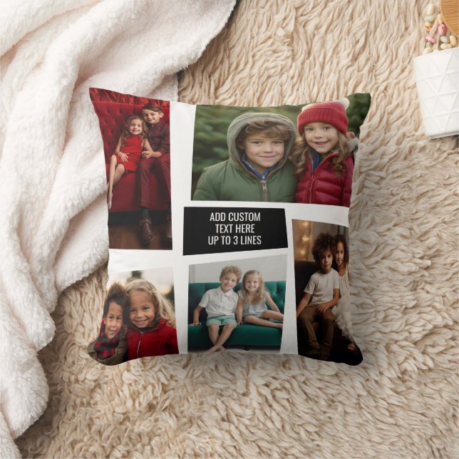 5 Photo Collage Funky Mid Century Modern Angles Throw Pillow (Blanket)