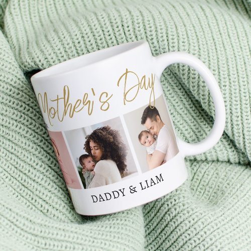  5 Photo Collage Gold First Mothers Day New Mom Coffee Mug