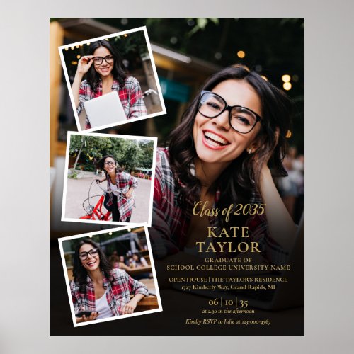 5 Photo Collage Gold Graduation Party Sign