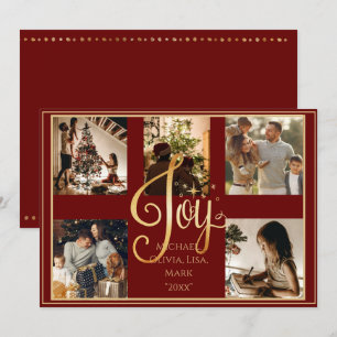 5 photo Collage gold Joy Christmas Xmas Holiday Card