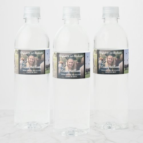 5 Photo Collage Graduation Congrats Elegant Script Water Bottle Label
