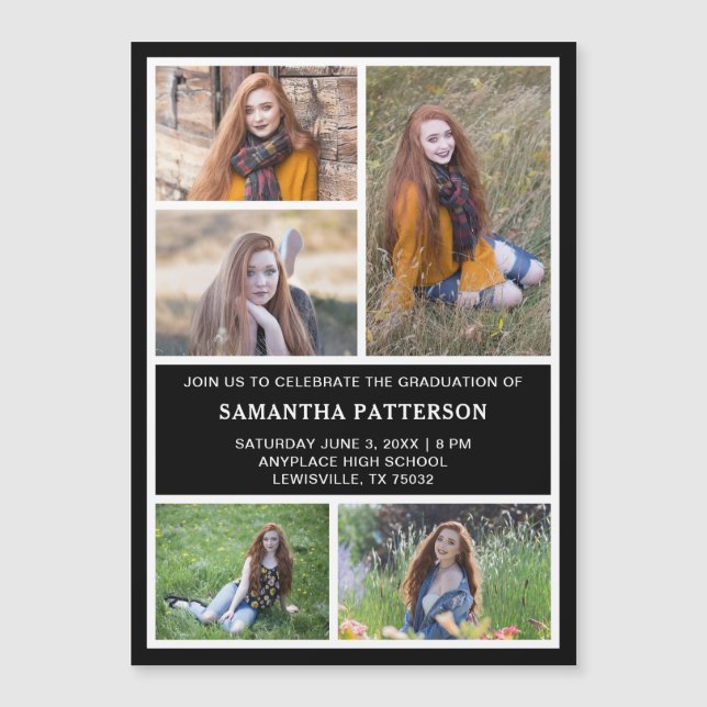 5 Photo Collage Graduation Invite Magnetic Card (Front)