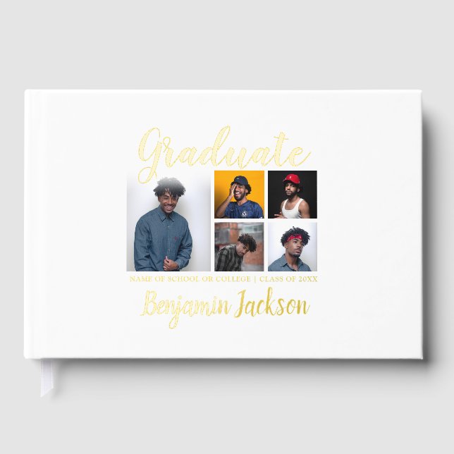 5 Photo Collage Guest Graduation Foil Guest Book (Front)