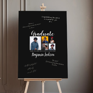 5 Photo Collage Guest Graduation Signature Black Foam Board