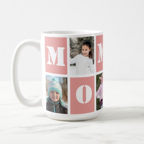 5 Photo Collage Heart Blush Pink Mothers Day Coffee Mug