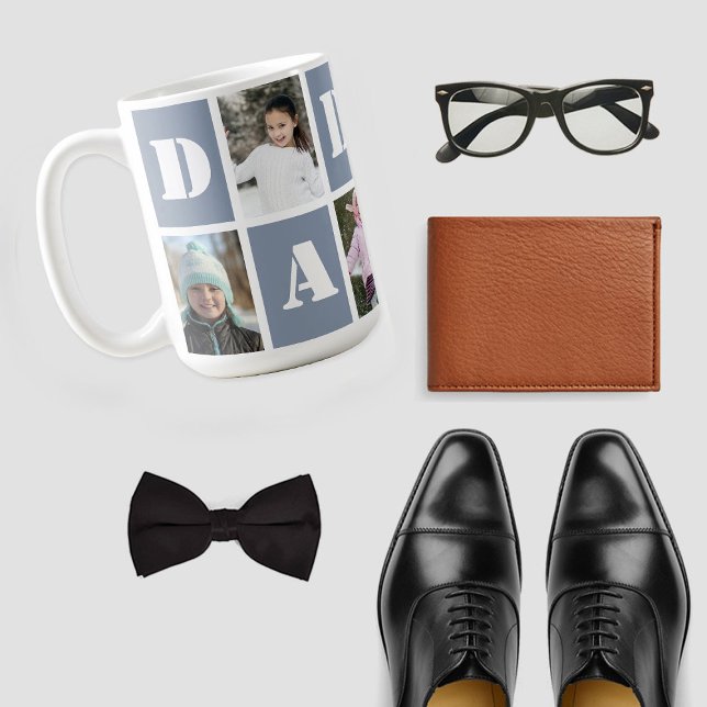 5 Photo Collage Heart Dusty Blue Father's Day Coffee Mug (Creator Uploaded)