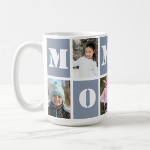 5 Photo Collage Heart Dusty Blue Mother's Day Coffee Mug
