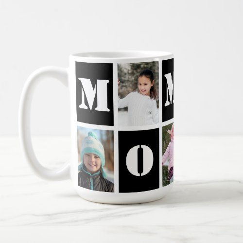5 Photo Collage Heart Pitch Black Mothers Day Coffee Mug