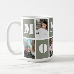 5 Photo Collage Heart Sage Green Mother's Day Coffee Mug