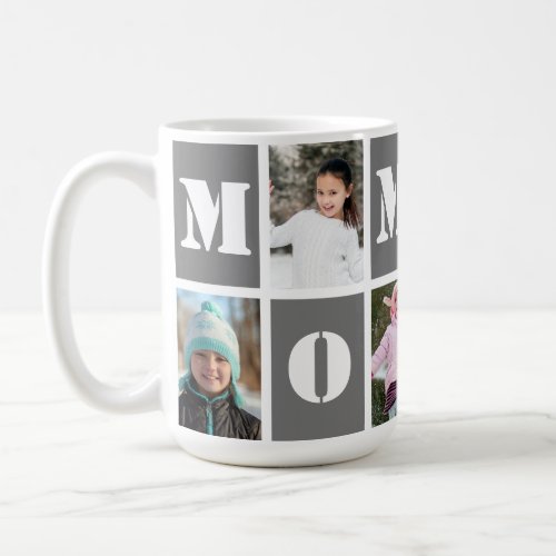 5 Photo Collage Heart Soft Gray Mothers Day Coffee Mug