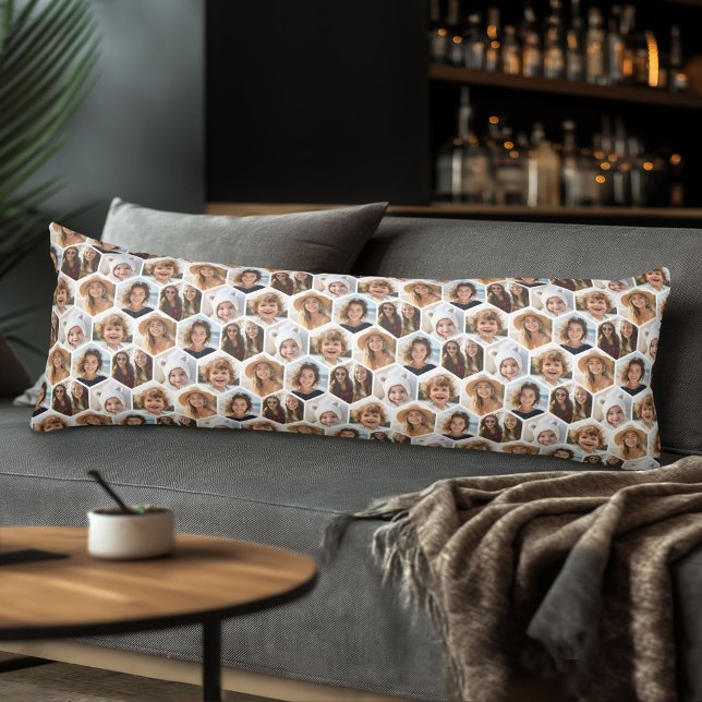 5 Photo Collage Honeycomb Hexagon Pattern - white Body Pillow (Body Pillow with Photo Collage)