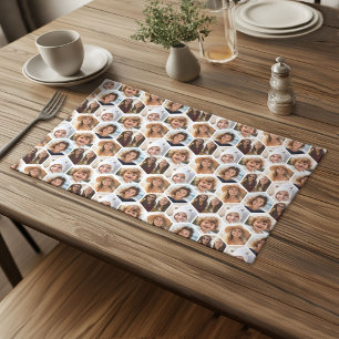 5 Photo Collage Honeycomb Hexagon Pattern - white Cloth Placemat