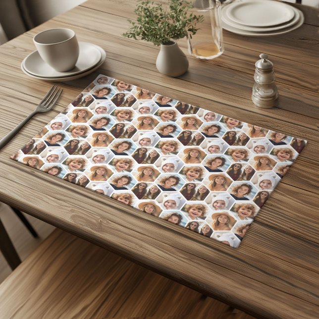 5 Photo Collage Honeycomb Hexagon Pattern - white Cloth Placemat (Custom Cloth Placemat)