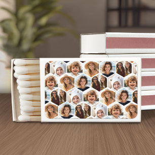 5 Photo Collage Honeycomb Hexagon Pattern - white Matchboxes