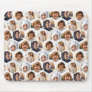 5 Photo Collage Honeycomb Hexagon Pattern - white Mouse Pad