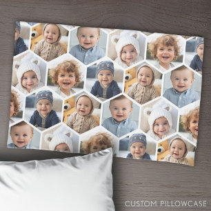 5 Photo Collage Honeycomb Hexagon Pattern - white Pillow Case