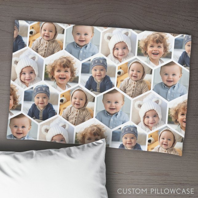 5 Photo Collage Honeycomb Hexagon Pattern - white Pillow Case (Create Your Own Photo Collage Pillowcase)