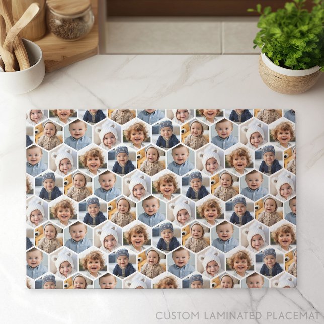 5 Photo Collage Honeycomb Hexagon Pattern - white Placemat (Custom Placemat with Photo Collage)