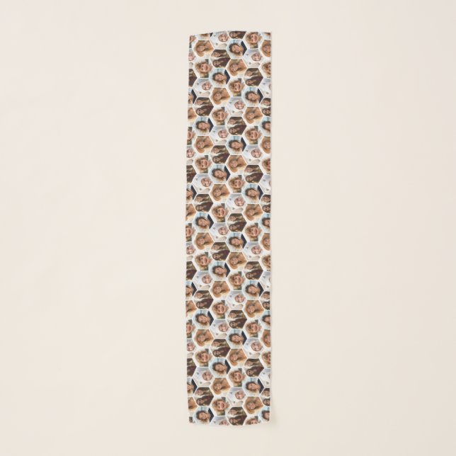 5 Photo Collage Honeycomb Hexagon Pattern - white Scarf (Front)