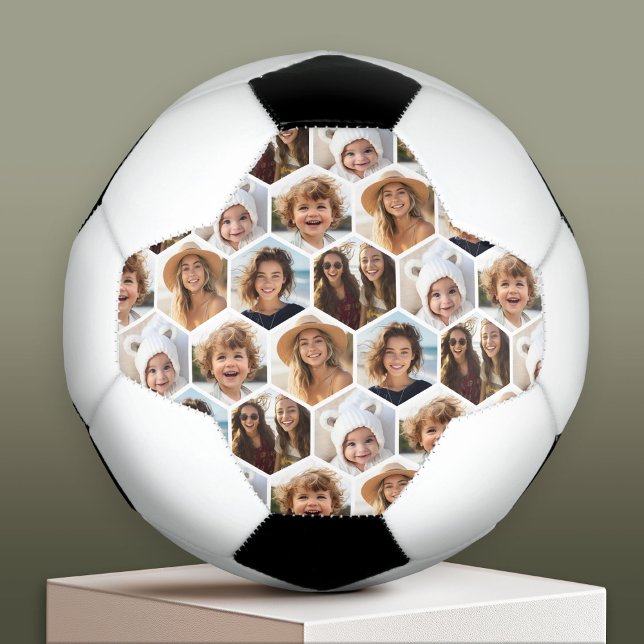 5 Photo Collage Honeycomb Hexagon Pattern - white Soccer Ball (Custom Soccer Ball)