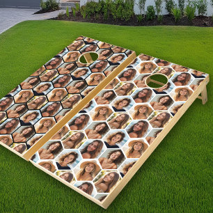 5 Photo Collage Honeycomb Pattern BE Patient Cornhole Set